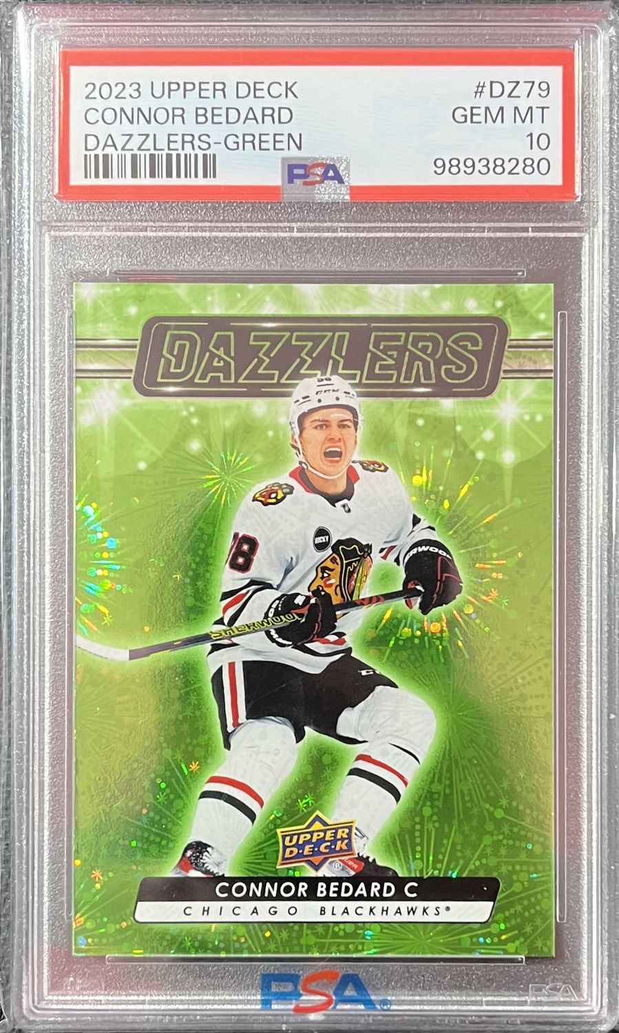 Connor Bedard - 2023-24 Upper deck Series two Green Dazzlers DZ-79 PSA 10
