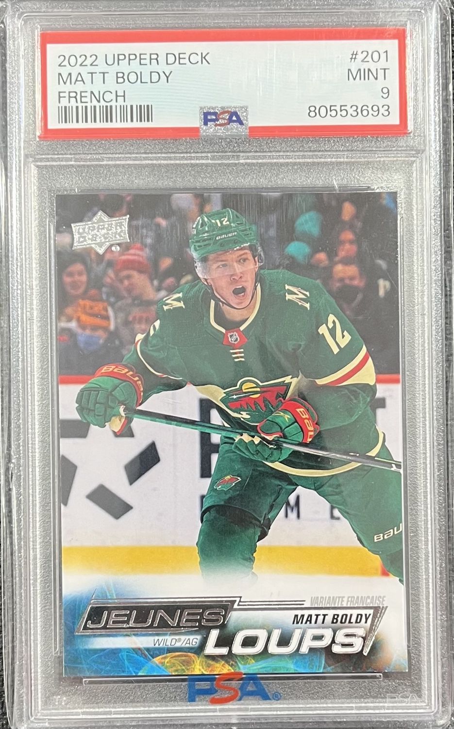 Matt Boldy - 2022-23 Upper deck Series one Jeunes loups #201 PSA 9