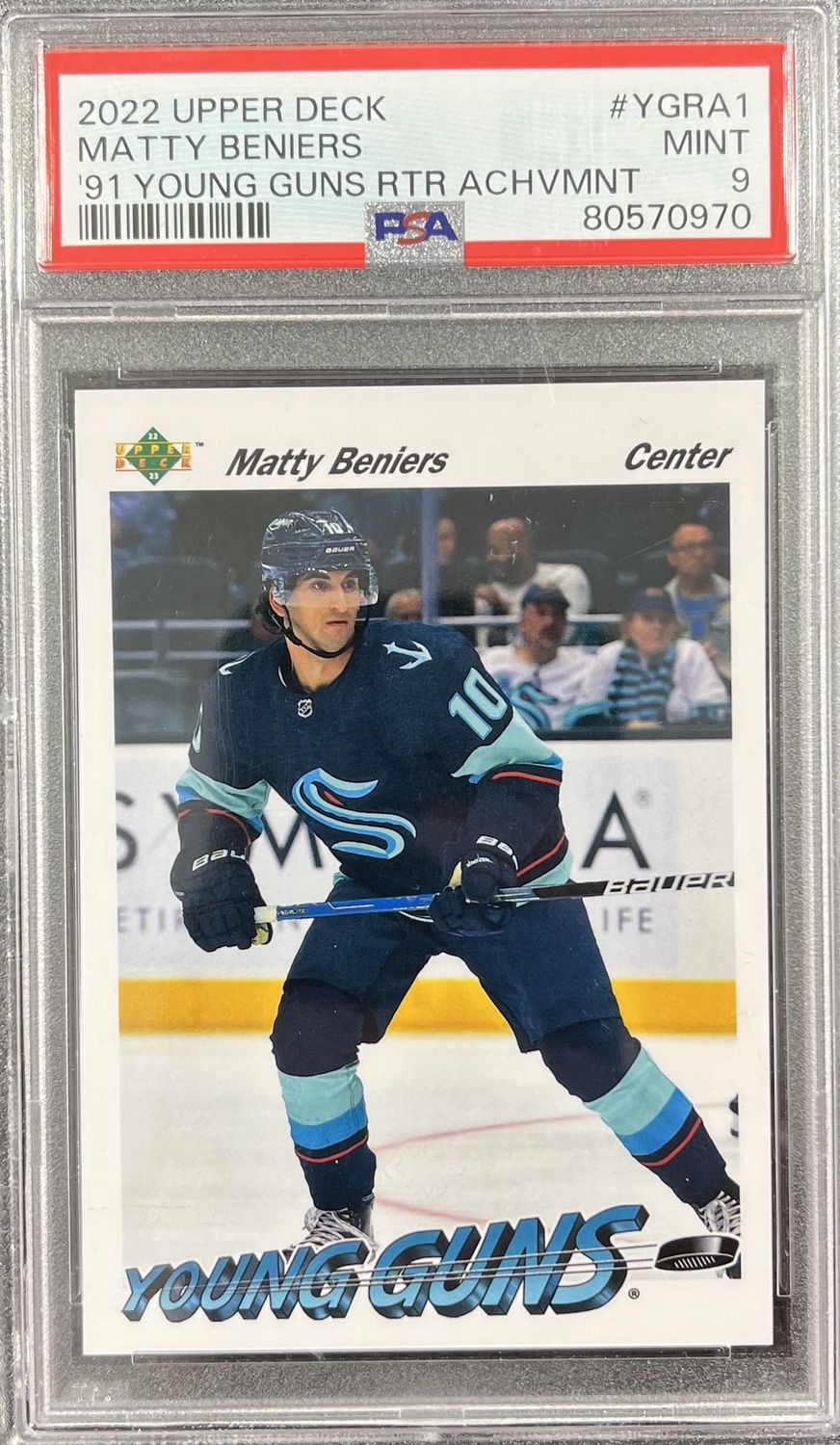 Matty Beniers - 2022-23 Upper deck Series two Young guns retro achievements YGRA-1 PSA 9