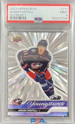 Adam Fantilli - 2023-24 Upper deck Extended series Young guns Outburst #711 PSA 9