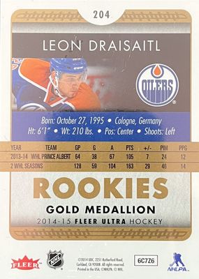Leon Draisaitl - 2014 Fleer ultra Rookies Gold medallion #204