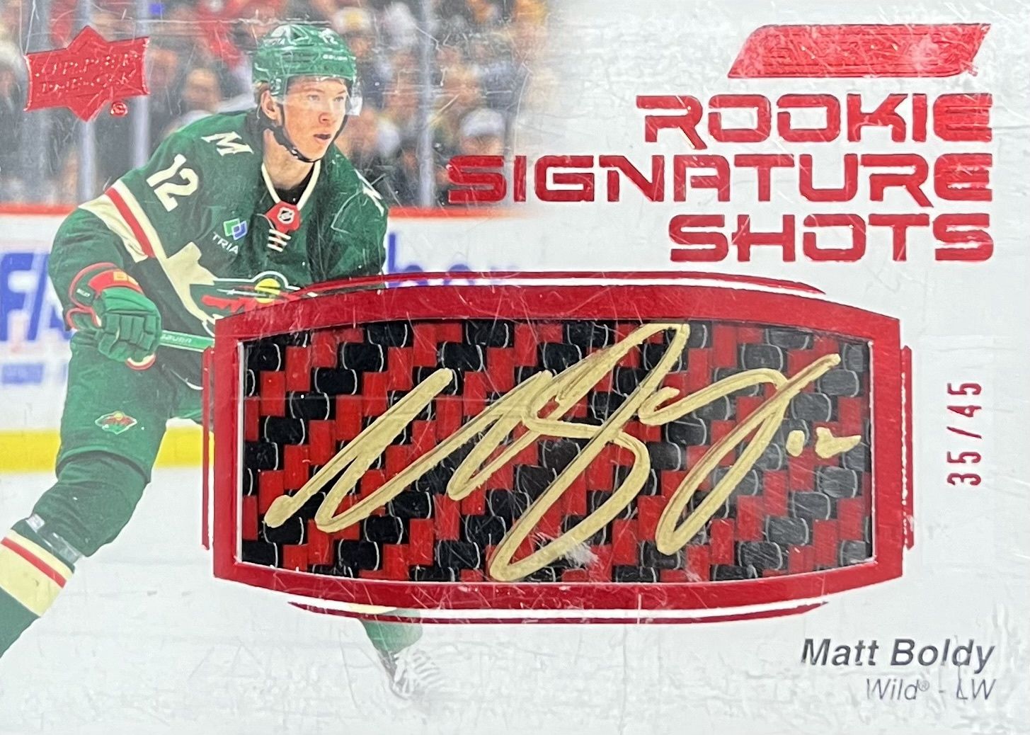 Matt Boldy - 2023-24 Upper deck Engrained Rookie signature shots Red stick /45 RSS-MB