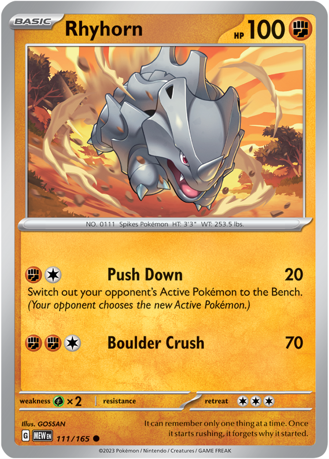 Rhyhorn - Scarlet &amp; Violet 151 111/165, Fini: Unlimited