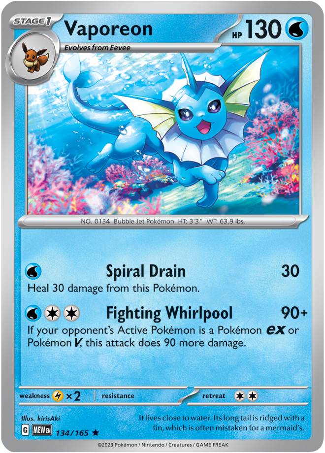 Vaporeon - Scarlet &amp; Violet 151 134/165, Fini: Unlimited