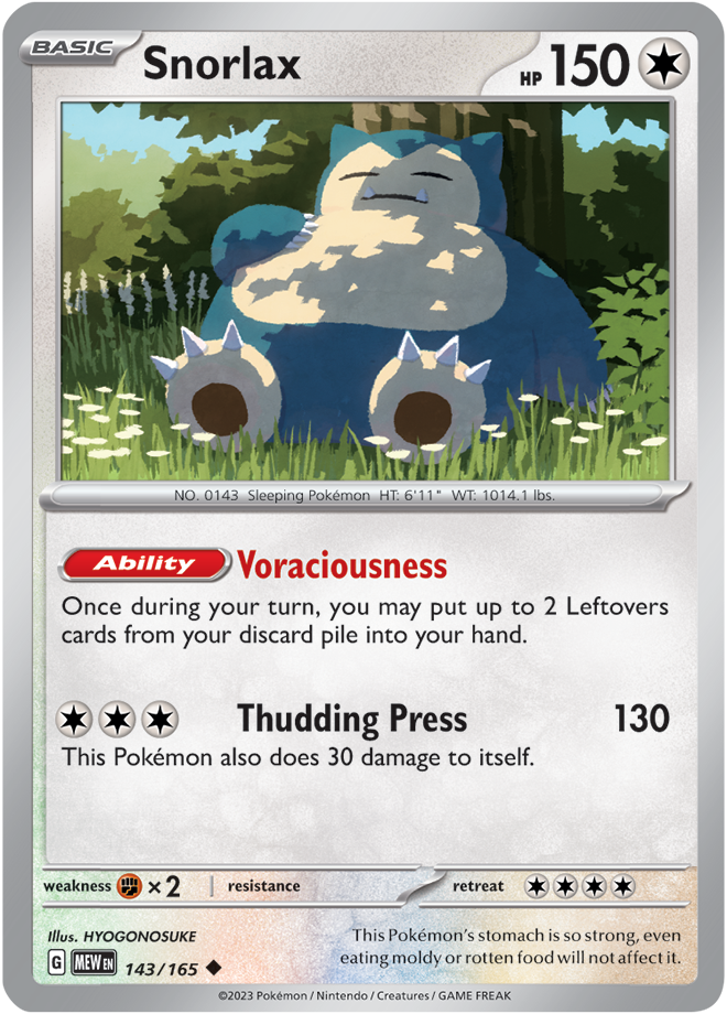 Snorlax - Scarlet &amp; Violet 151 143/165, Fini: Unlimited