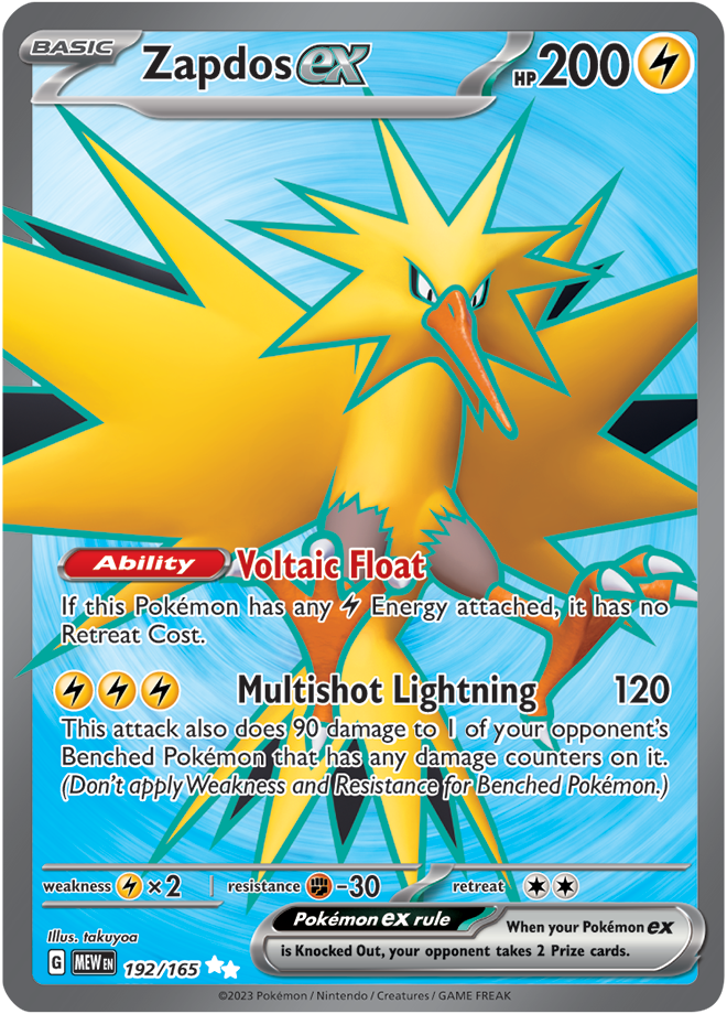Zapdos EX Full art - Scarlet &amp; Violet 151 192/165