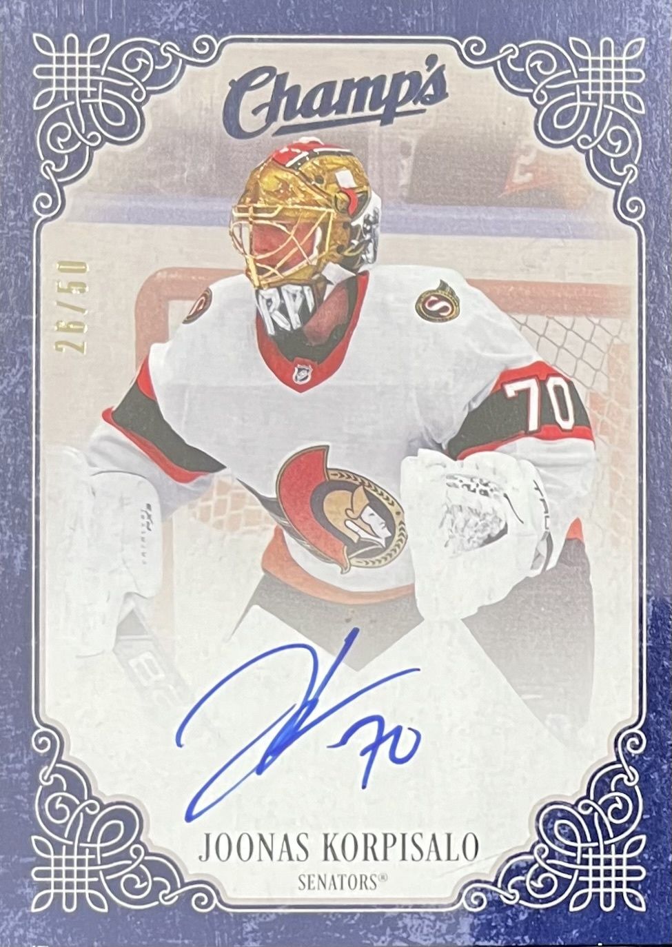 Joonas Korpisalo - 2023-24 Upper deck Clear cut Champ&#39;s /50  C-JK