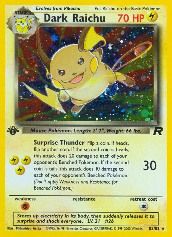 Dark Raichu- Pokemon Team Rocket base set 83/82, Material: 1st edition