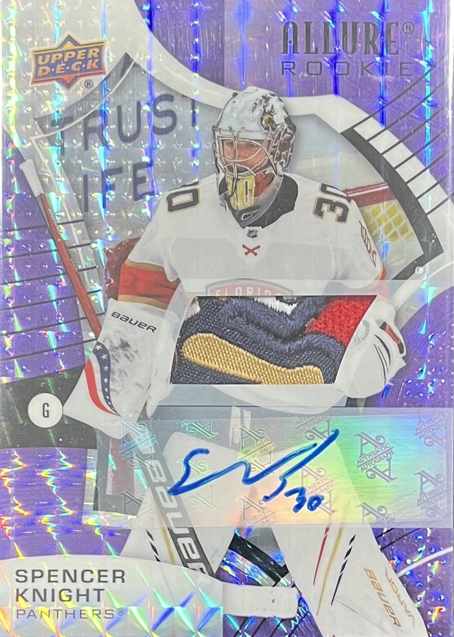 Spencer Knight - 2021-22 Upper deck Allure Rookie Purple diamond auto patch 10/10 (LAST PRINT) #135