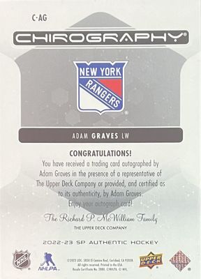 Adam Graves - 2022-23 Upper deck SP Authentic Chirography C-AG