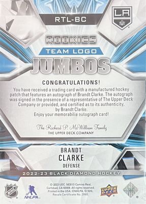 Brandt Clarke - 2022-23 Upper deck Black diamond Rookies team logo jumbos /99 RTL-BC