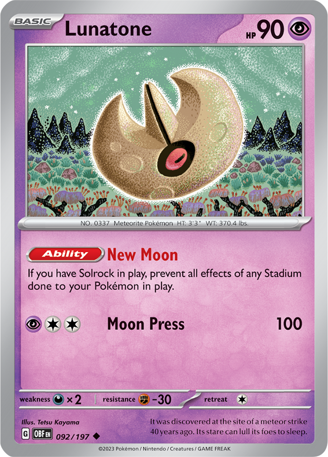 Lunatone - Scarlet &amp; Violet Obsidian flames 092/197, Fini: Unlimited