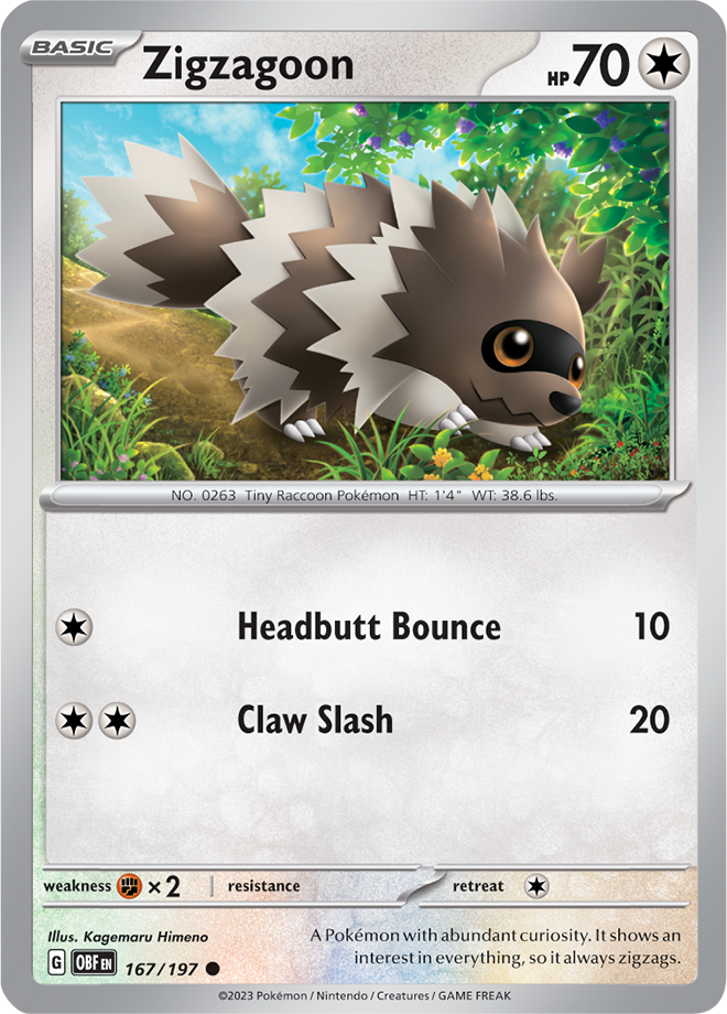 Zigzagoon - Scarlet &amp; Violet Obsidian flames 167/197, Fini: Unlimited