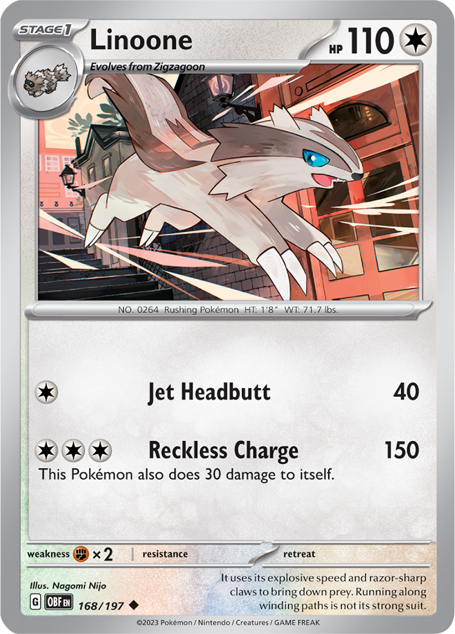 Linoone - Scarlet &amp; Violet Obsidian flames 168/197, Fini: Unlimited