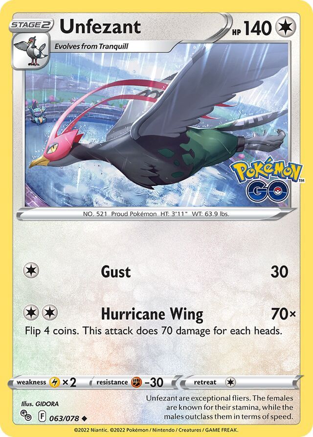 Unfezant - Sword &amp; Shield Pokemon Go 063/078