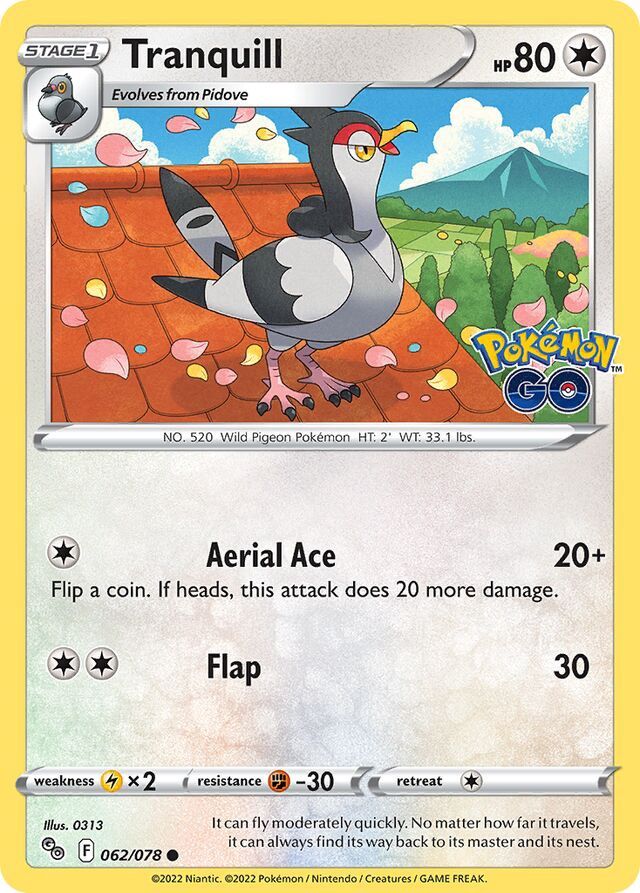 Tranquill - Sword &amp; Shield Pokemon Go 062/078