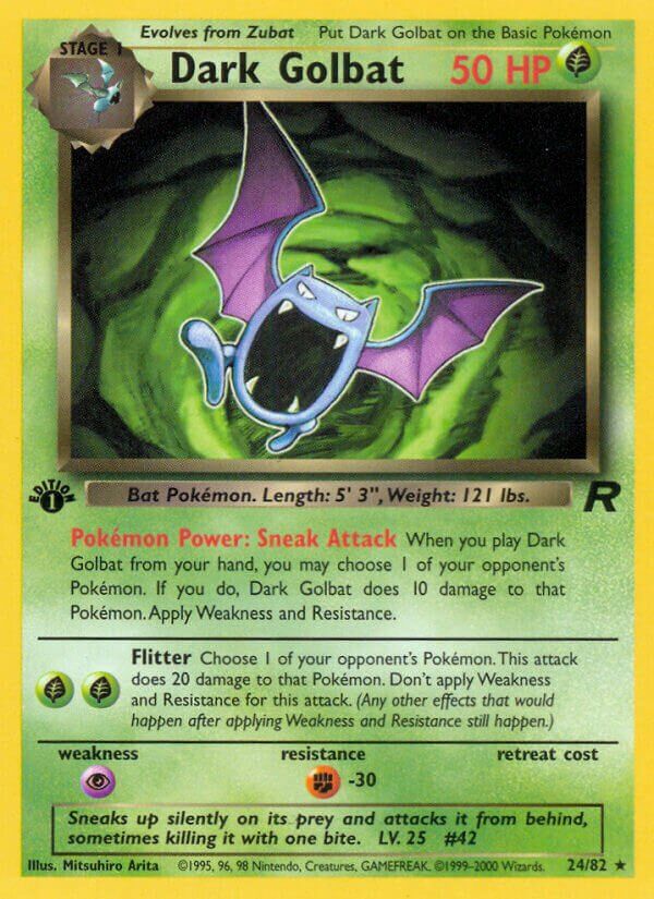 Dark Golbat - Team Rocket 24/82, Fini: 1st edition (Non-Holo)