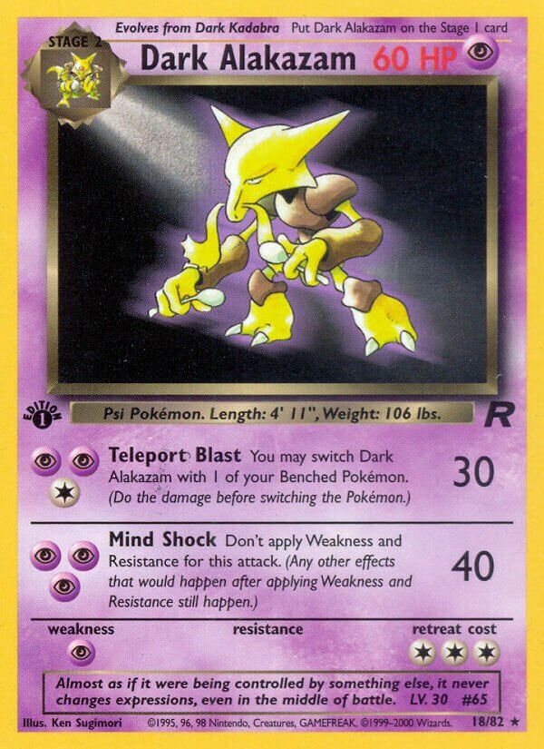 Dark Alakazam - Team Rocket 18/82, Fini: 1st edition (Non-Holo)