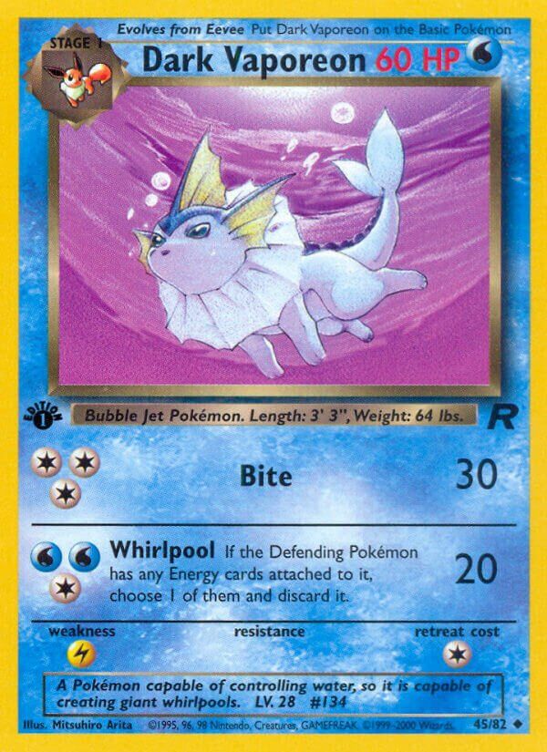 Dark Vaporeon - Team Rocket 45/82, Fini: 1st edition (Non-Holo)