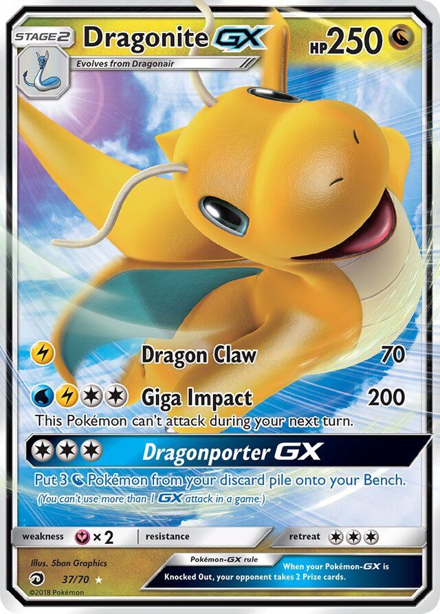 Dragonite GX - Sun &amp; Moon Dragon majesty 37/70, Fini: Holofoil