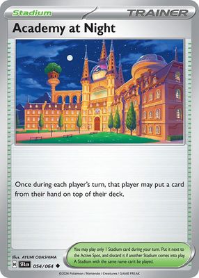 Trainer Academy at night - Scarlet &amp; Violet Shrouded fable 054/064