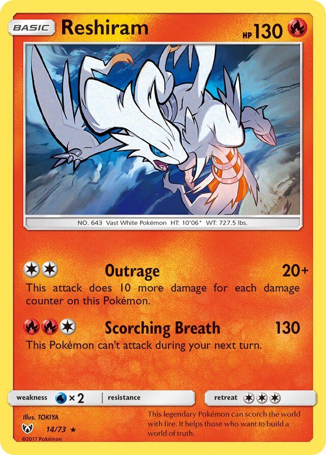 Reshiram - Sun &amp; Moon Shining legends 14/73, Fini: Unlimited