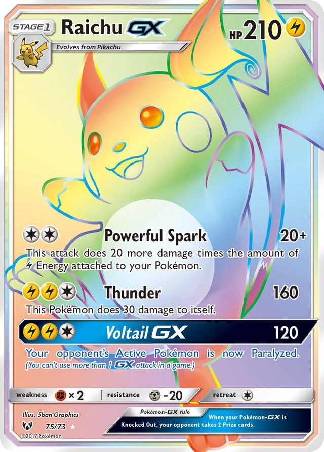 Raichu GX - Sun &amp; Moon Shining legends 75/73, Fini: Holofoil