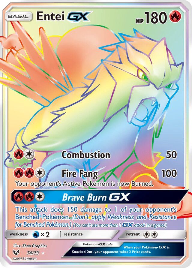 Entei GX - Sun &amp; Moon Shining legends 74/73, Fini: Holofoil