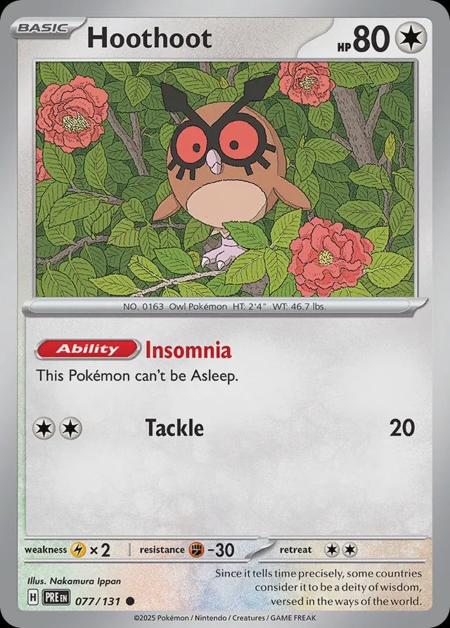 Hoothoot - Scarlet &amp; Violet Prismatic evolutions 077/131, Fini: Normal
