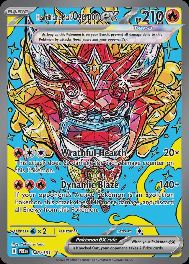 Heartflame mask Ogerpon EX - Scarlet &amp; Violet Prismatic Evolutions 148/131, Fini: Holofoil