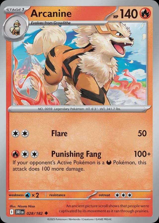 Arcanine - Scarlet &amp; Violet Destined rivals 028/182, Fini: Normal