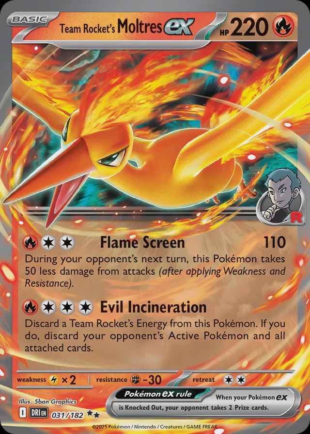 Team Rocket&#39;s Moltres EX - Scarlet &amp; Violet Destined rivals 031/182, Fini: Holofoil