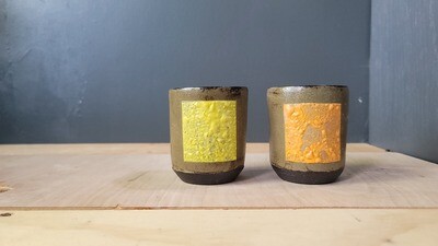 Yellow & Orange Crackle Ironstone Cups