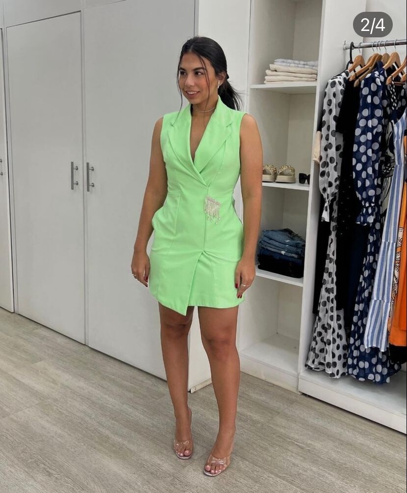 VESTIDO BLAZER VERDE BROCHE