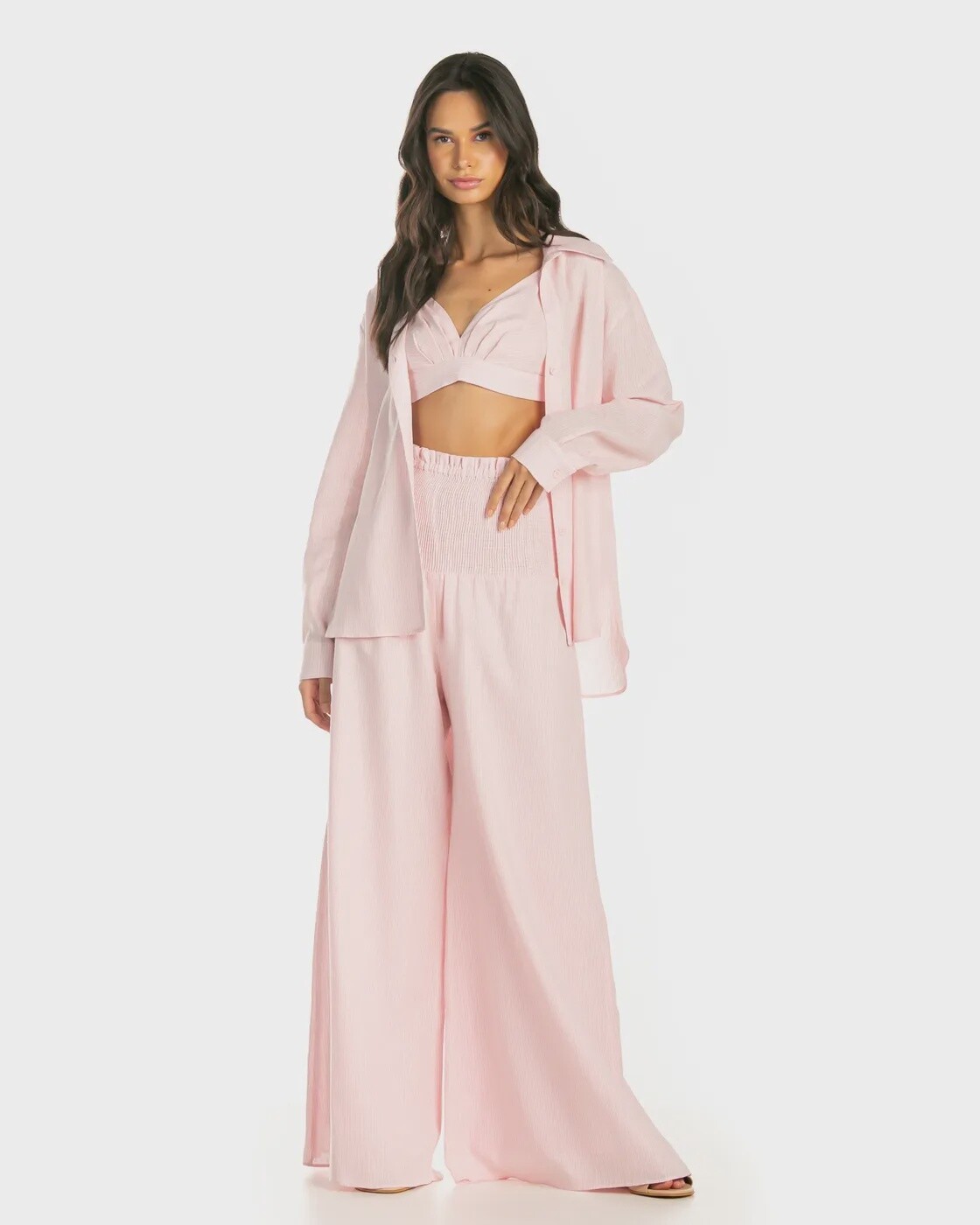CONJUNTO CALÇA CAMISA E TOP, SIZE: P