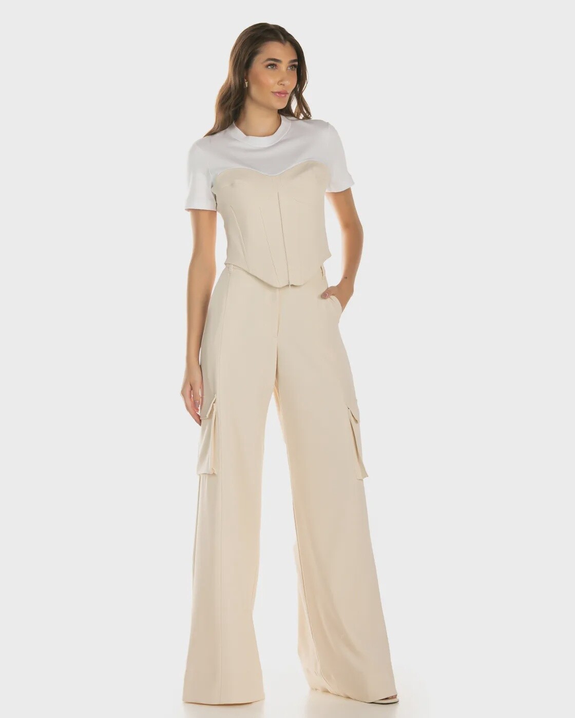 CONJUNTO BLUSA SOBREPOSTA E CALÇA CARGO, SIZE: P