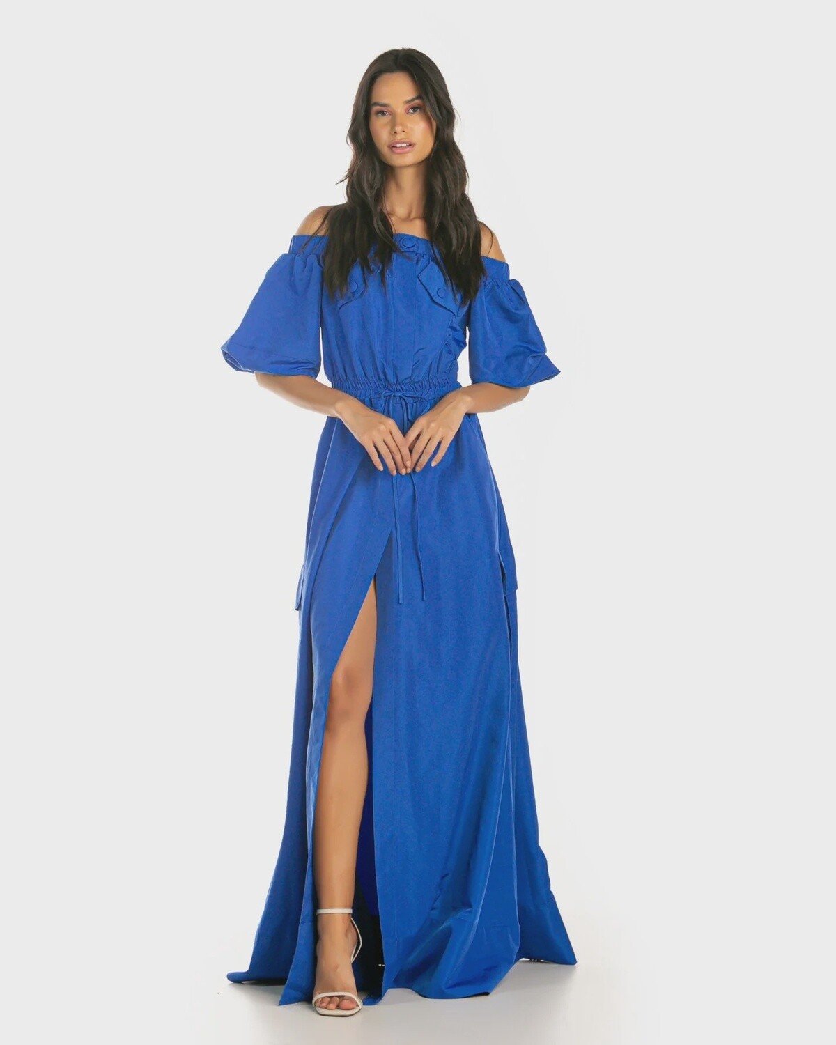 VESTIDO LONGO OMBRO A OMBRO AZUL