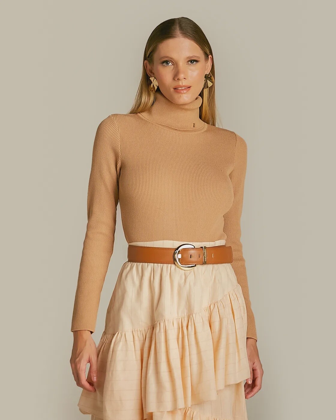 BLUSA TRICOT GOLA ALTA, SIZE: P