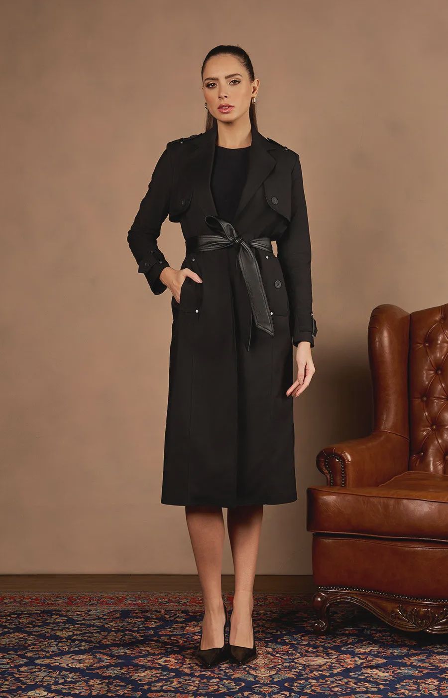 COAT GWENDOLYN TRENCH, COR: PRETO, SIZE: P