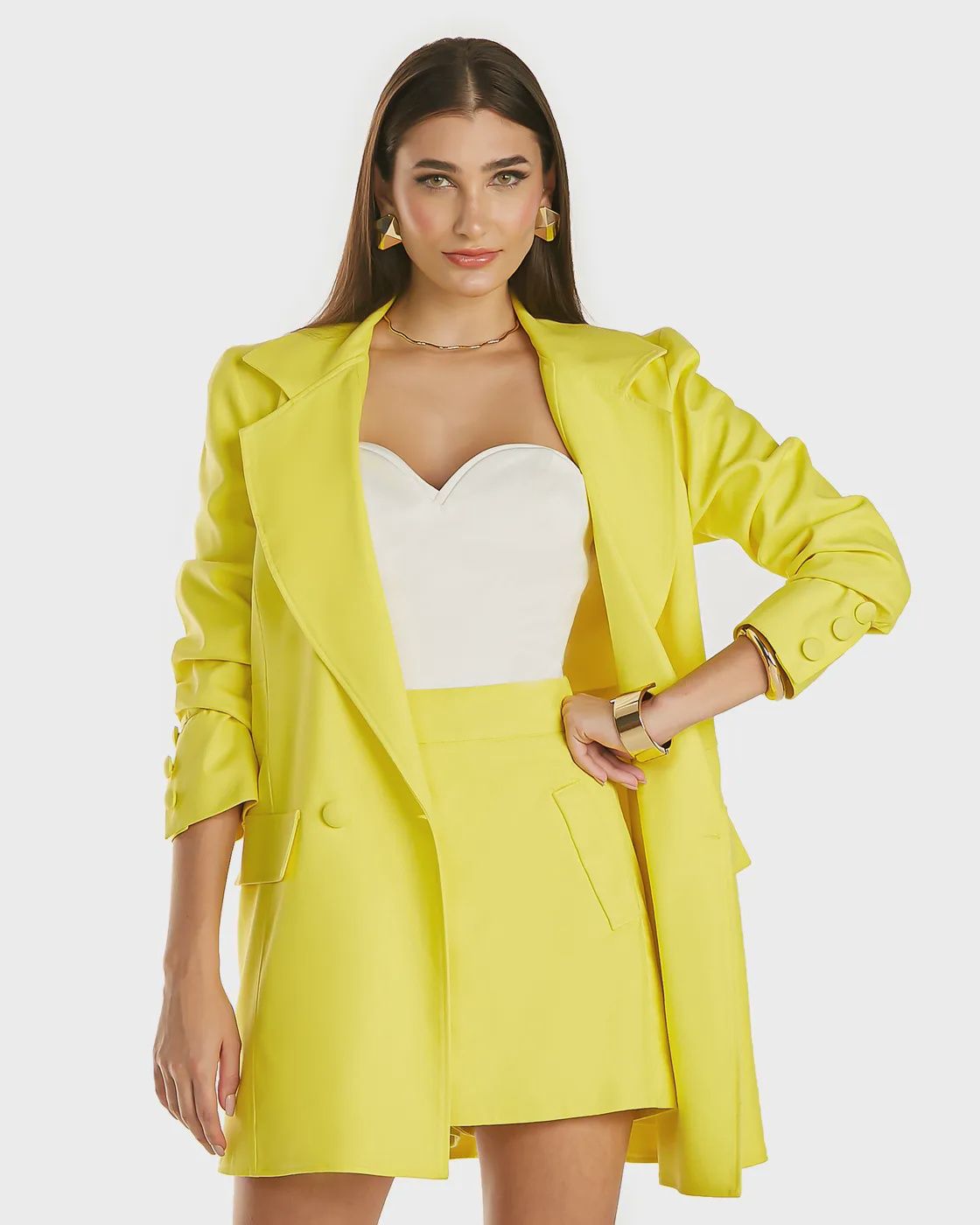 CONJUNTO BLAZER E SHORT AMARELO, SIZE: P
