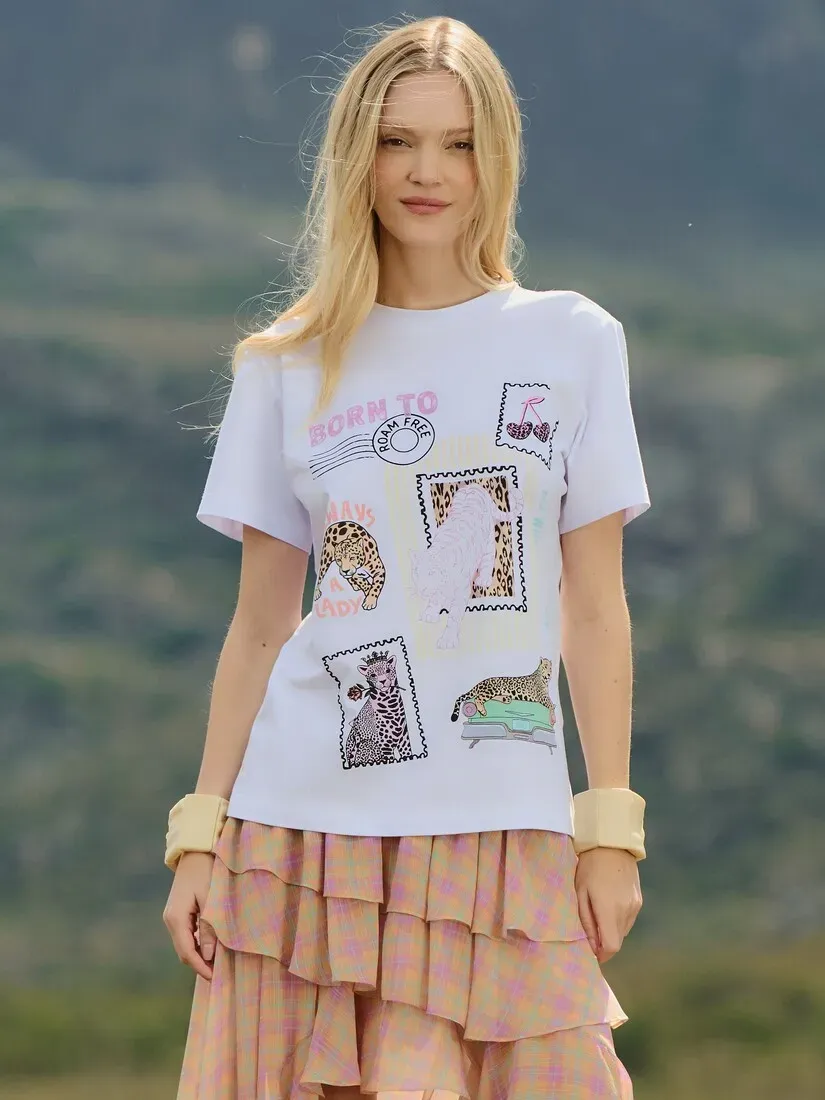BLUSA T-SHIRT ONCA SELOS, SIZE: P