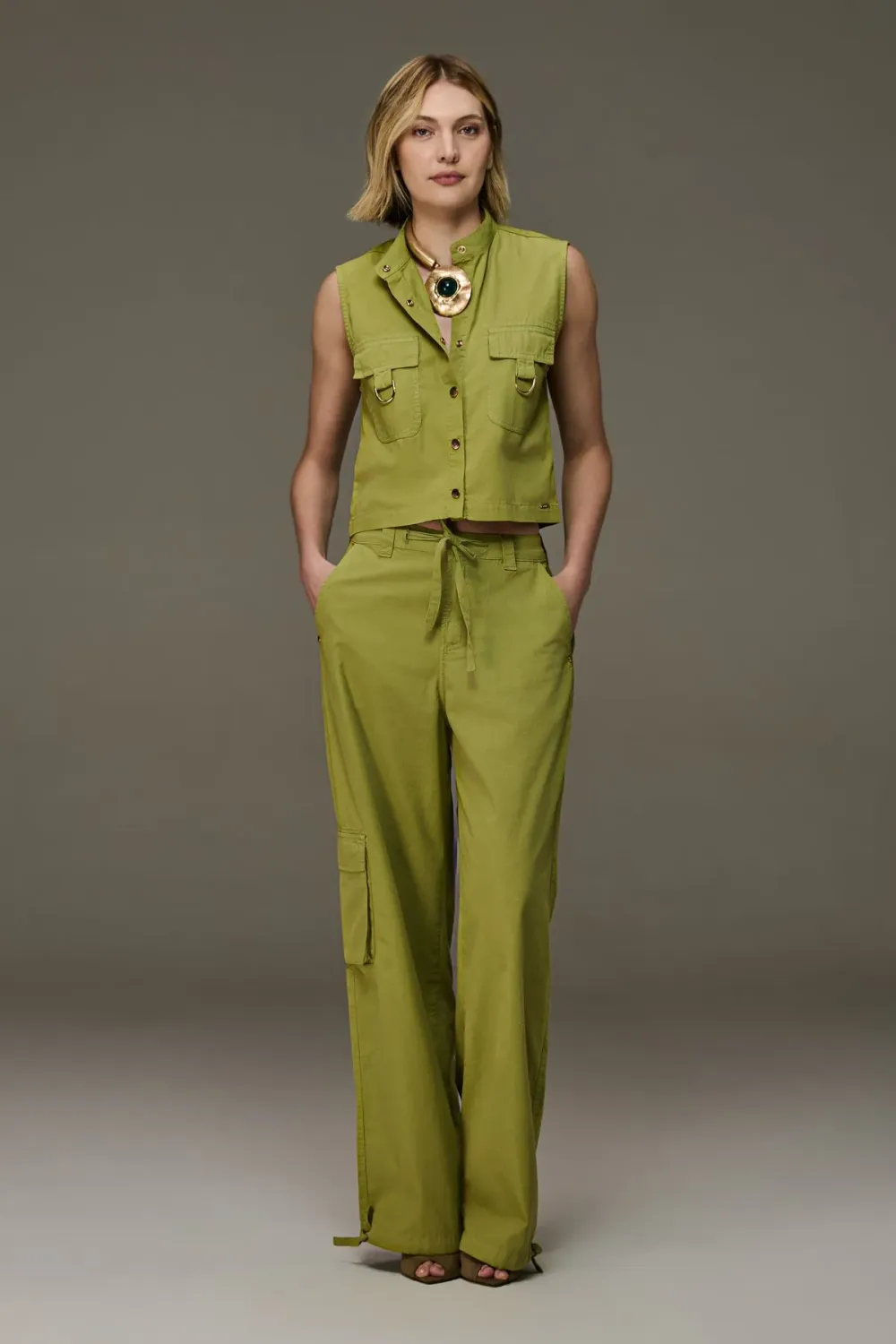CALCA WID LEG SARJA, COR: VERDE, SIZE: 36
