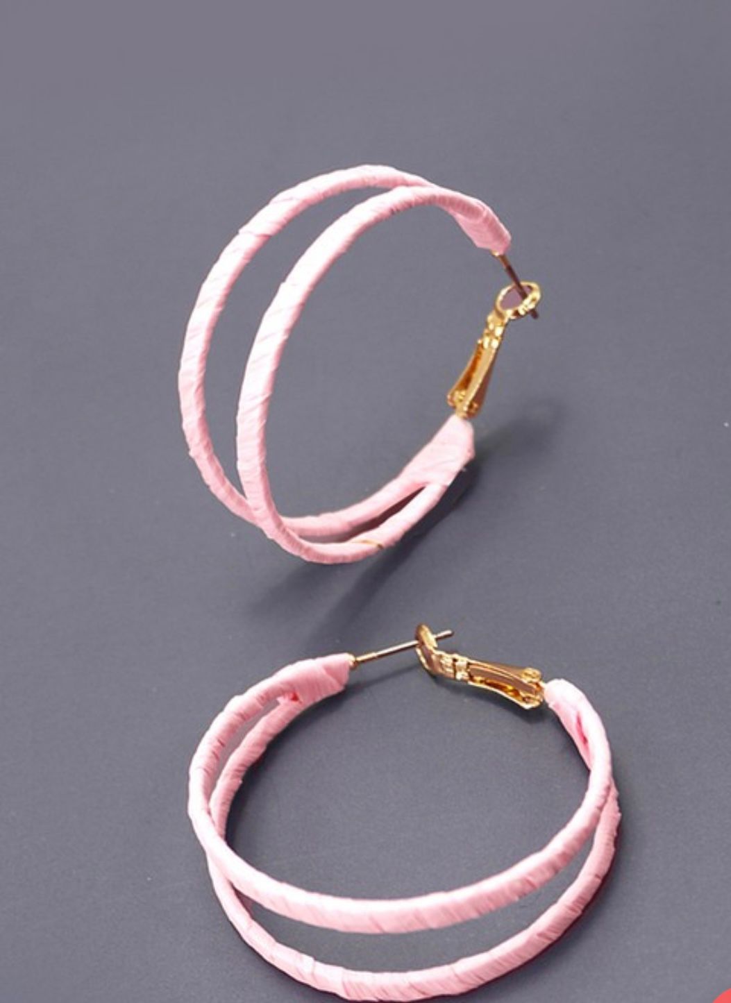 Rafia Double Hoop-Pink