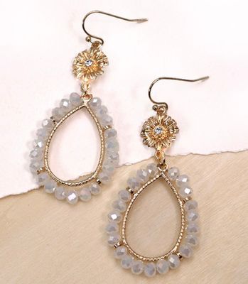 Teardrop Flower Top Earring-White