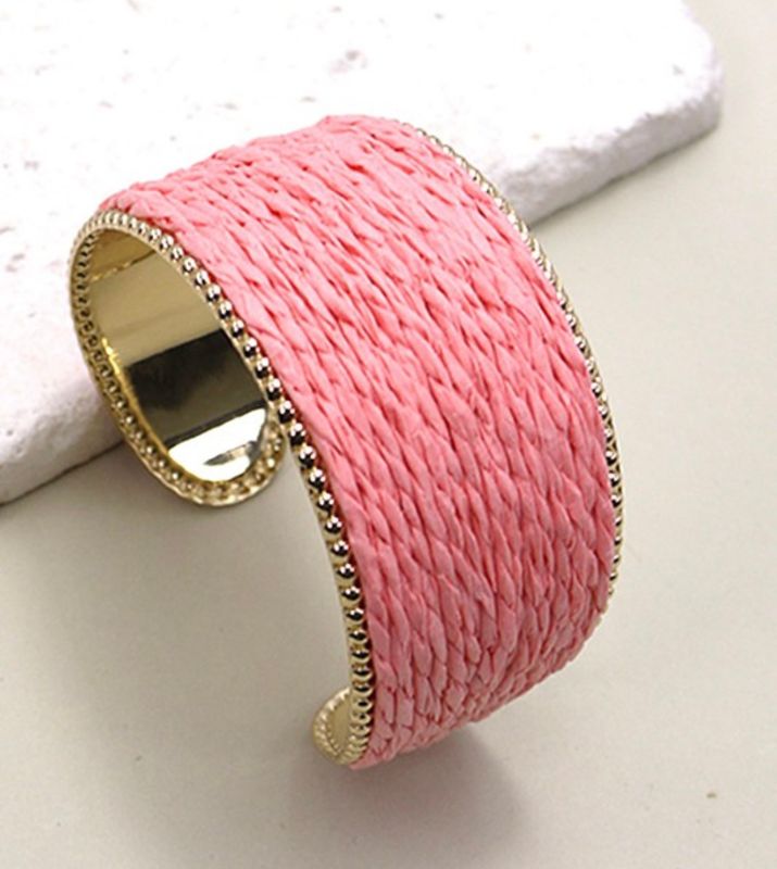 Rafia Cuff Bracelet-Pink