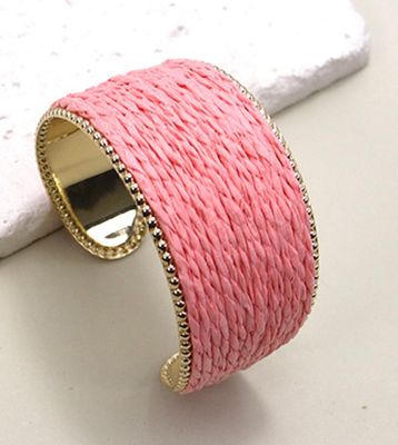Rafia Cuff Bracelet-Pink