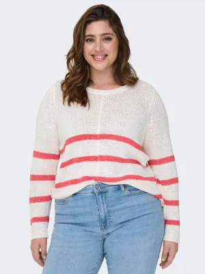 Only Carmakoma Carnew gebreide pullover -wit/koraal