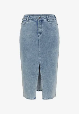 Kaffe curve - KCDARINA - jeansrok split vooraan - washed denim blue