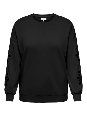 Only Carmakoma - CarWinnie - sweater met uitgesneden bloemen op mouw - black