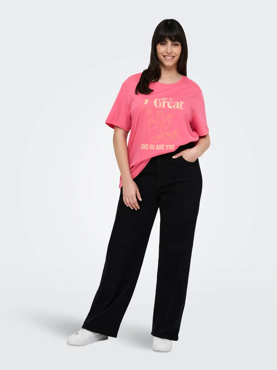 Only Carmakoma - Carrase Boxy tee - camellia rose/life is great